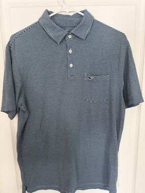 Vineyard Vines Navy and White Thin-Striped Polo